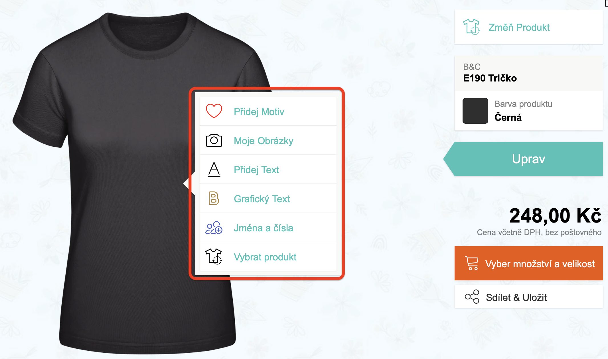 Jaké jsou možnosti úpravy trička v Kreatoru?