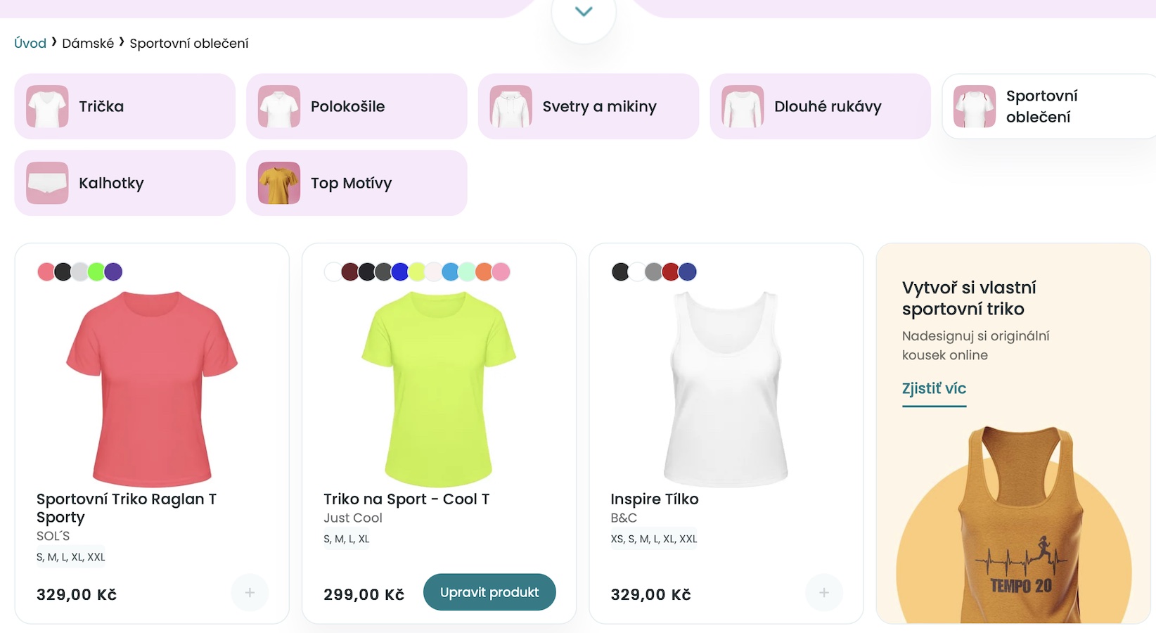 Výběr střihu týmového trička, polokošile nebo mikiny
