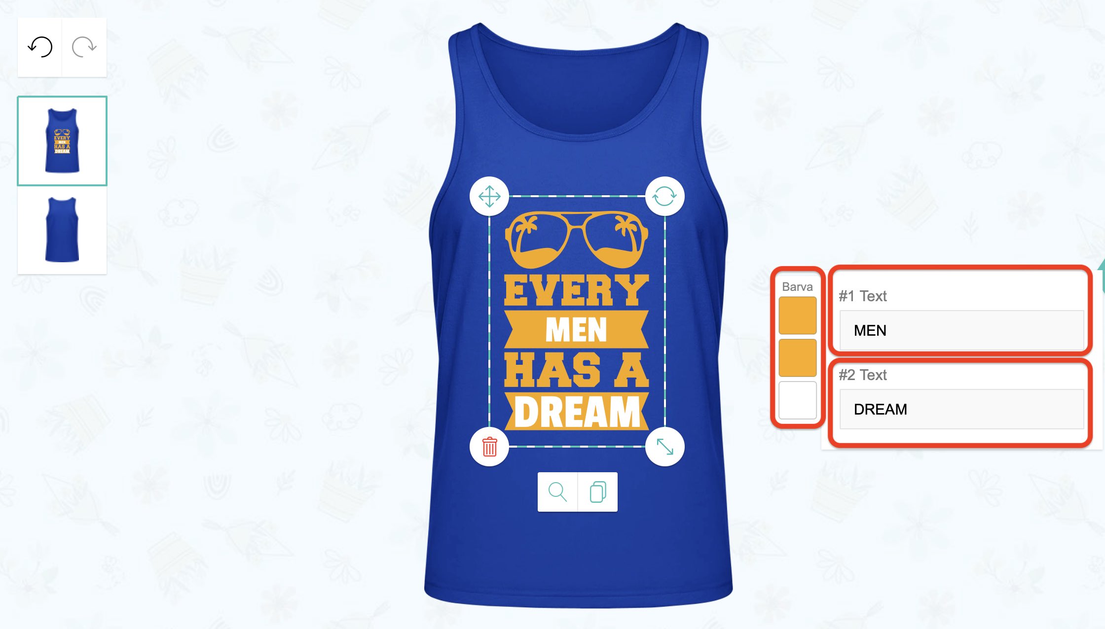 Změna nápisu a barvy textu v motivu